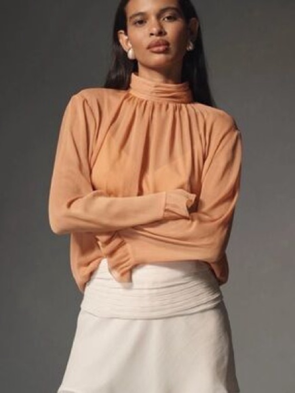 Anthropologie Pleated High Neck Sleeveless Top in Dusty Rose
